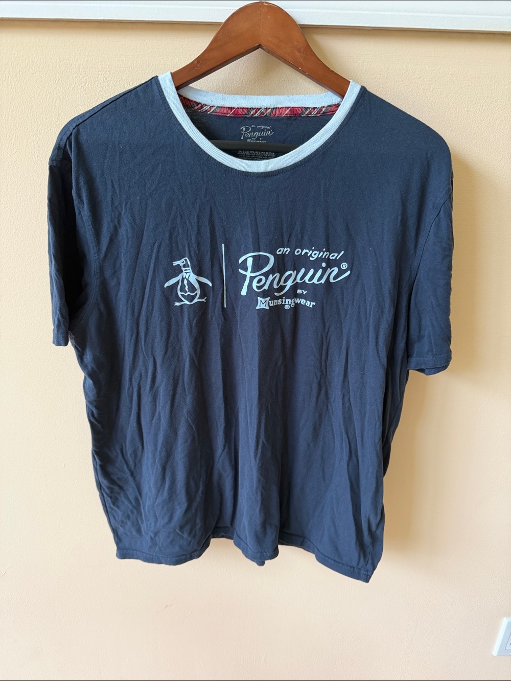 Original Penguin Navy Crew Neck Logo Tee with Light Blue Trim